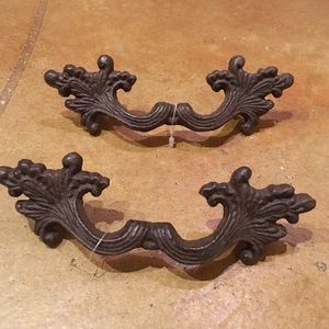 2 Ornate Dark Brown Iron Drawer Pulls NWOT
